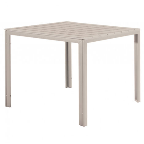 TAVOLO TENERIFE QUADRATO IN METALLO BEIGE 78X78X74 DOGHE EFFETTO LEGNO