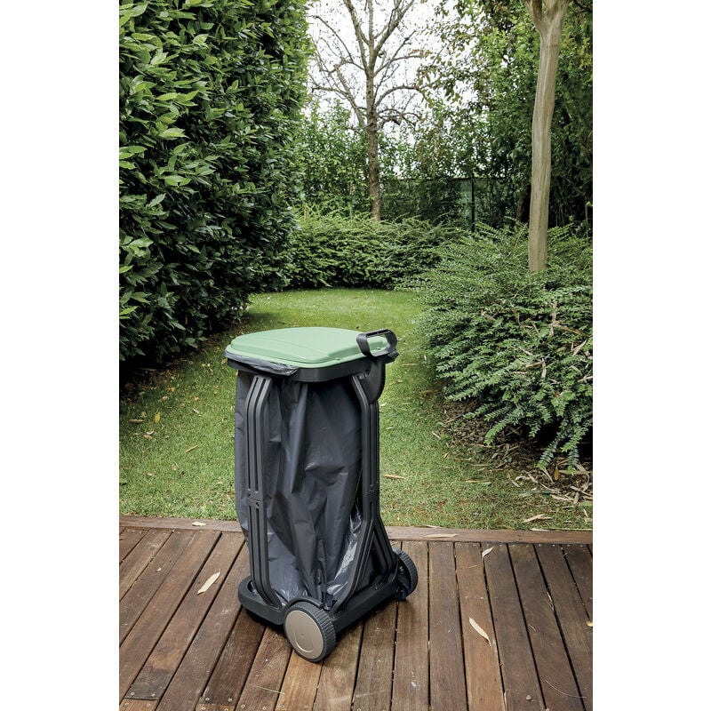 SACK TROLLEY RECO, carrello porta sacchi da giardino, in PLASTICA  RICICLATA, per la raccolta di erba, fogliame o rifiuti differenziati, con  coperchio e ruote, made in Italy.