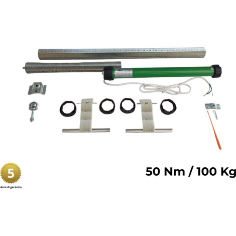 Motori Tapparelle 100 kg 50 Nm Kit Sicurezza Anti Sollevamento Rullo da 220 cm a 255 cm Completo con Blocchi di Sicurezza