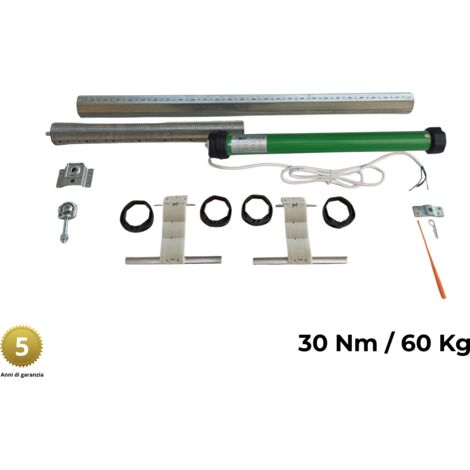 Kit Motorizzazione Tapparelle  60 kg 30 Nm Sicurezza Anti Sollevamento Rullo da 190 cm a 225 cm Completo con Blocchi di Sicurezza