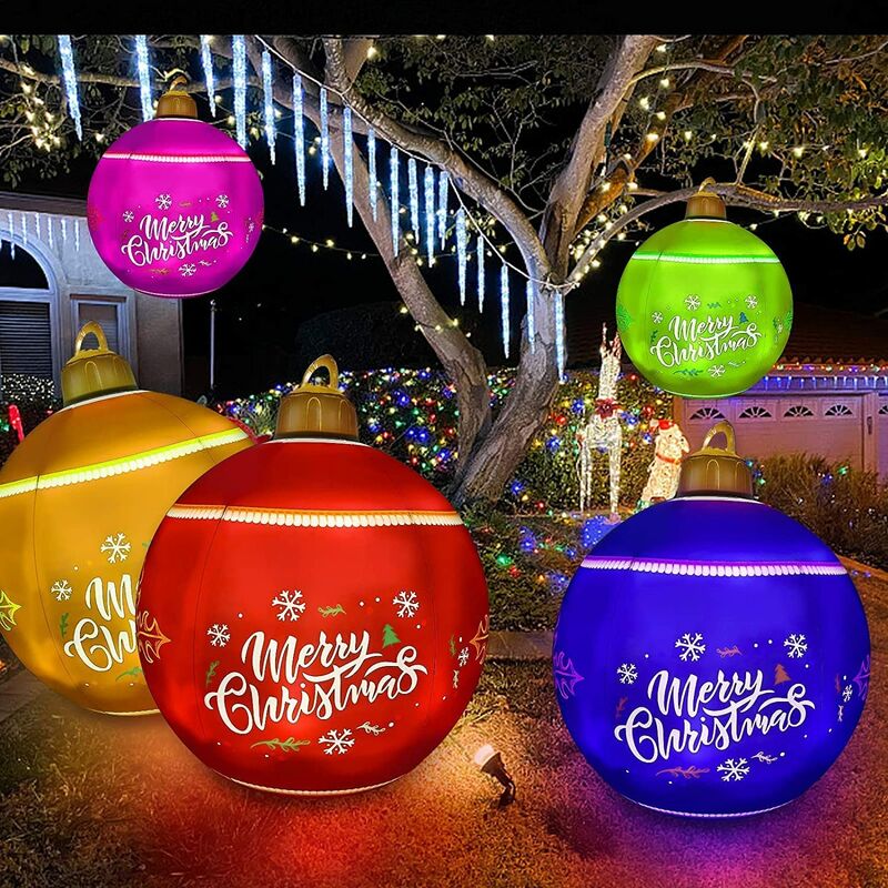 Light Up PVC Inflatable Christmas Ball with Large Weight Stand