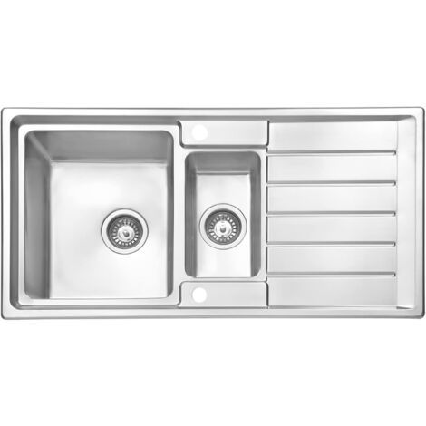 JASSFERRY Évier de cuisine 1,5 bac acier inoxydable, 970 x 500 x 205 mm avec égouttoir réversible