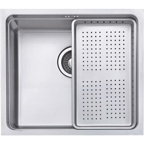 JASSFERRY Évier de cuisine 1 bac, acier inoxydable, 490 x 440 mm sous plan, avec égouttoir à vaisselle (1/5)