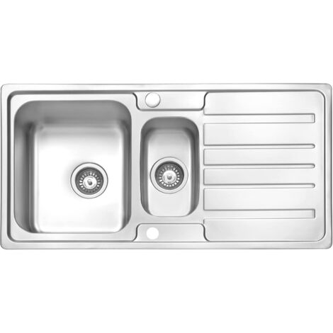 JASSFERRY Évier de cuisine 2 Bacs , Acier Inoxydable, 970 x 500 mm avec égouttoir réversible