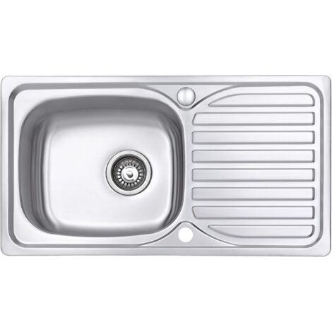JASSFERRY Évier de cuisine 1 Bac , Acier Inoxydable, égouttoir réversible, 800 x 440 mm avec Siphon et Trop Plein