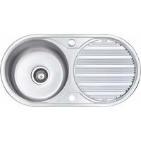 JASSFERRY Évier de cuisine 1 bac rond , acier inoxydable, égouttoir réversible, 840 x 440 mm
