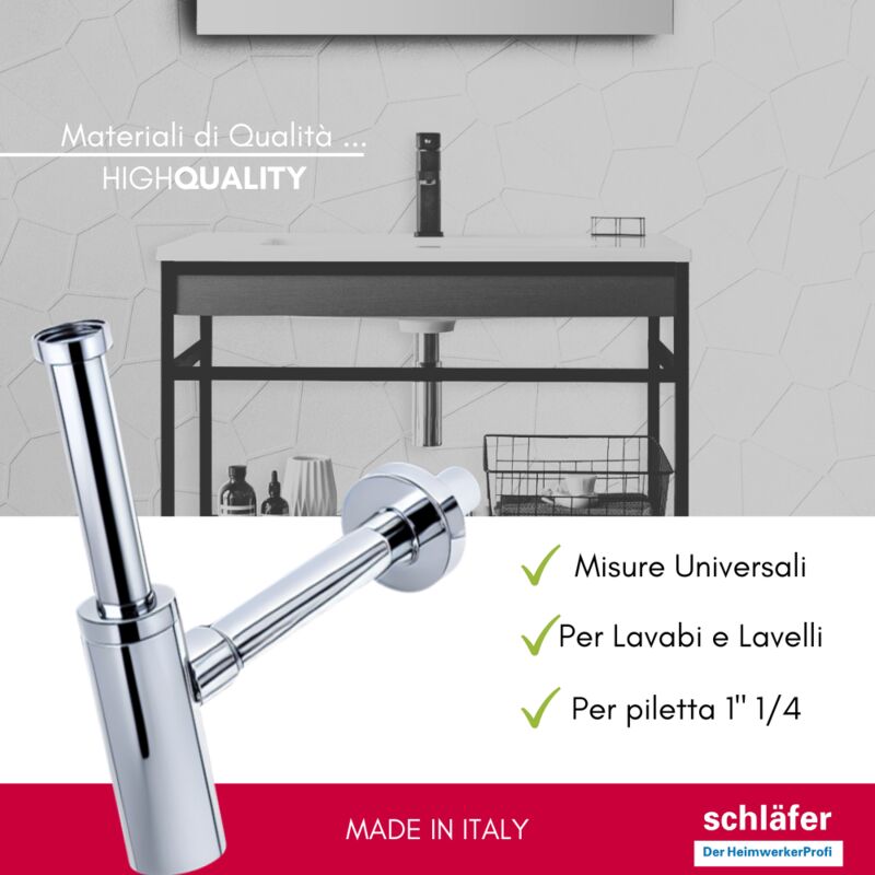 Sifone Lavabo 1 1/4 Pollici Regolabile 38-93 Cm, Antiodore, Salvaspazio, Girevole 360°, Per Bagno E Cucina