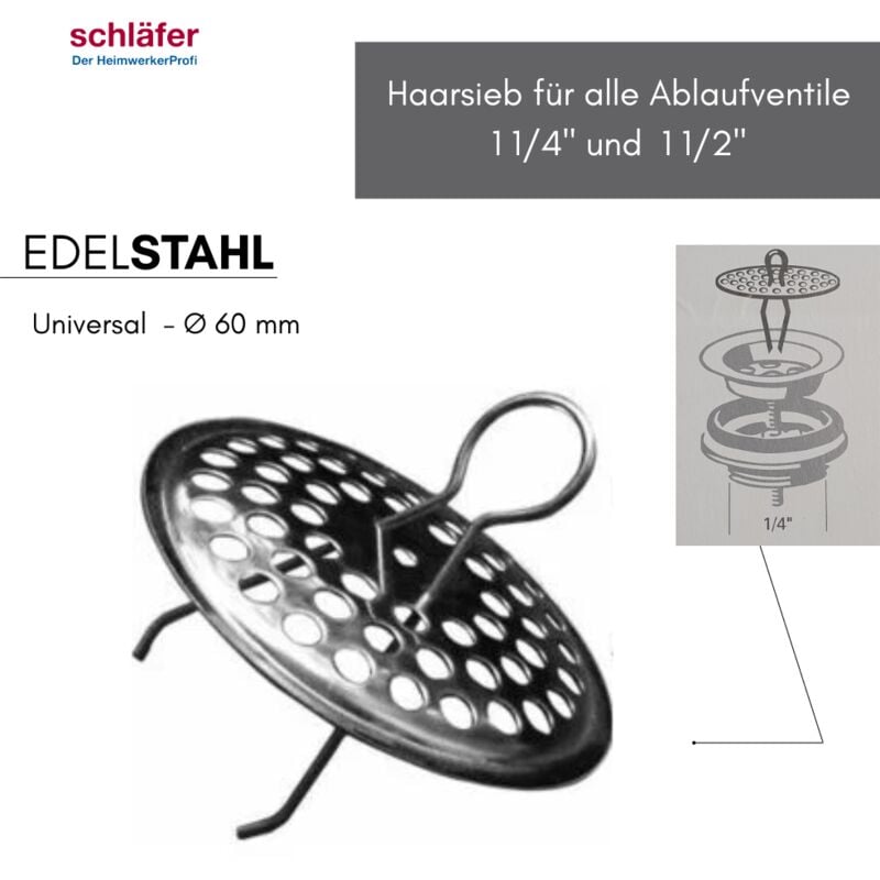 Schläfer 439716 - Griglia ferma rifiuti per piletta scarico lavabo 1 1/4 e  1 1/2 - Ø 60 mm filtro lavello con molletta