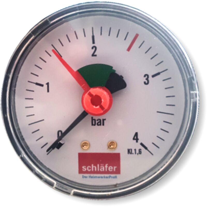 Manometro Idraulico Schläfer 0-4 Bar – Diametro 63mm, Attacco Radiale 1/4” Verticale, Cassa In Plastica Per Impianti Termici E Aria