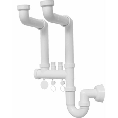 Schläfer 4395027 Sifone Autopulente Universale a 2 Vie 1"1/2 per Lavelli Inox con Doppio Attacco per Scarico Lavatrice/Asciugatrice, Uscita Tubo Ø 40mm, Ideale per Installazioni con Doppio Lavello
