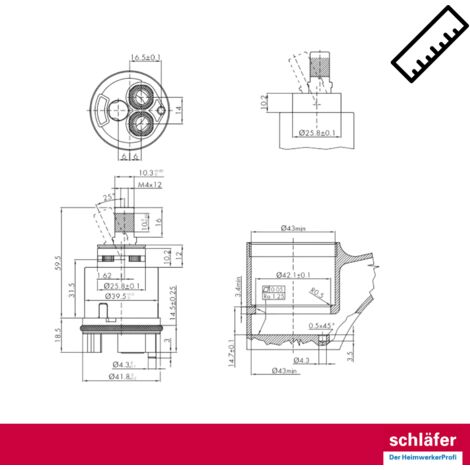 Cartuccia Miscelatore Ceramica 25mm - Ricambio Per Rubinetti Cucina/Bagno, Con 2 Piedini, Universale