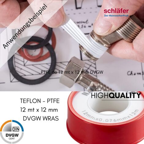 10 Rotoli Teflon Idraulico In PTFE – Nastro Ad Alta Densità 14 Mm X 12 M Per Tubi, Rubinetti E Valvole - 4