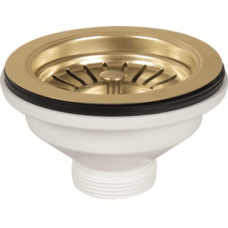 Schläfer 439728 Piletta di Scarico per Lavabo Tipo Basket in PVD Oro, Senza Troppo Pieno, con Attacco da 1"1/2 e Foro da Ø 90mm, Pilettone Ø 114mm, Piletta Standard in Inox con Vite e Cestello