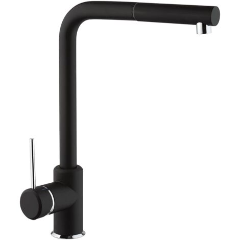 Schläfer 35506520 Miscelatore Lavello Cucina Nero Opaco, Bocca Girevole 360° a squadra, Rubinetto Cucina Professionale con Doccetta Estraibile in Ottone, Miscelatore Lavello con Doccino Serie Stilo