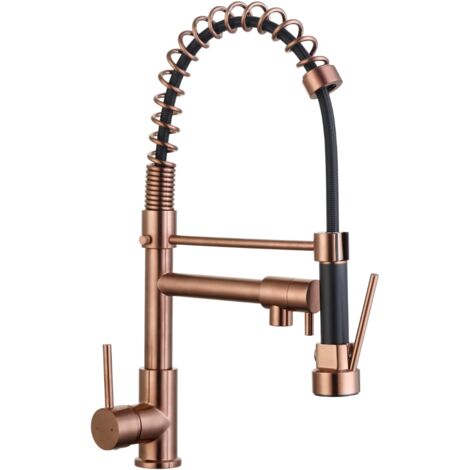 Schläfer 35206516  Miscelatore Lavello Cucina Rame con Bocca Girevole 360° e Doccetta Estraibile, Rubinetto Cucina Professionale con Doccetta Estraibile in Ottone, Miscelatore Lavello con Doccino
