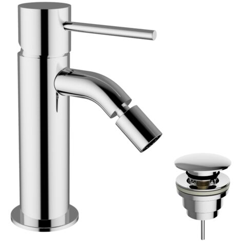 Schläfer 28505015 Miscelatore Monocomando per Lavabo Bidet Serie Fonte2 con Piletta Click-Clack, 1" 1/4, Rubinetto Miscelatore Lavandino Bagno e Bidet, Cartuccia da Ø 25mm, Finitura Cromo e Argento