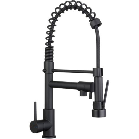 Schläfer 35206520 Miscelatore Lavello Cucina Nero Opaco, Bocca Girevole 360° a Molla, Rubinetto Cucina Professionale con Doccetta Estraibile in Ottone, Miscelatore Lavello con Doccino