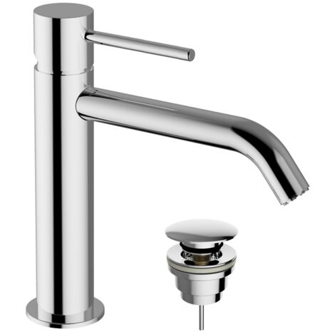Schläfer 28505012  Miscelatore Monocomando per Lavabo Bagno Serie Fonte25 con Piletta Click-Clack, 1"1/4, Rubinetto Miscelatore Lavandino Cucina, Cartuccia da Ø 25mm, Finitura Cromo e Argento
