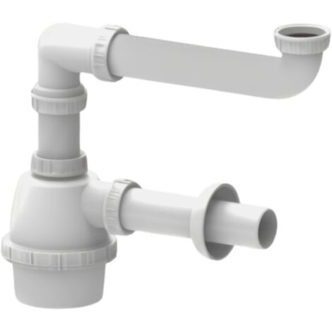 Schläfer 4395301 Sifone Universale a Fiasco salvaspazio per Lavelli a 1 vasca 1"1/2 - Uscita Diam 40mm x L. 250 mm, Entrata da L. 130 mm, Scarico Lavandino ad un Bacino con Rosone, Bianco