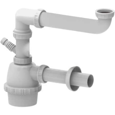 Schläfer 4395311 Sifone Universale a Fiasco salvaspazio per Lavelli a 1 vasca con Attacco Lavastoviglie 1"1/2 - Uscita Diam 40mm, Scarico Lavandino ad un Bacino con Rosone, Bianco
