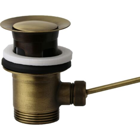 Schläfer 40510210  Piletta Universale con Tappo Saltarello in Metallo Pesante per Scarico Lavabo Bagno e Bidet 1"1/4 con Troppopieno. Finitura  Bronzo Antico, Vecchio Ottone