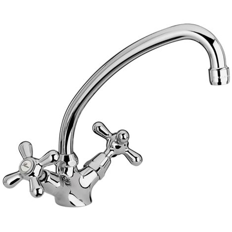 Schläfer 3460411 Rubinetto Stile Antico per Lavello Cucina con Due Manopole in Metallo, Canna Girevole in Stile "Jota", Finitura Cromo e Argento (1/5)