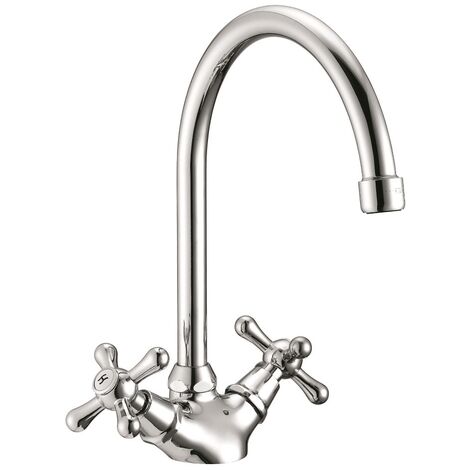 Schläfer 3460409  Rubinetto da Cucina con Due Manopole Antiche, Canna Alta Universale Girevole in Stile Vintage "Ombrello", Tecnologia Anticalcare, Finitura Lucida Cromata (1/5)