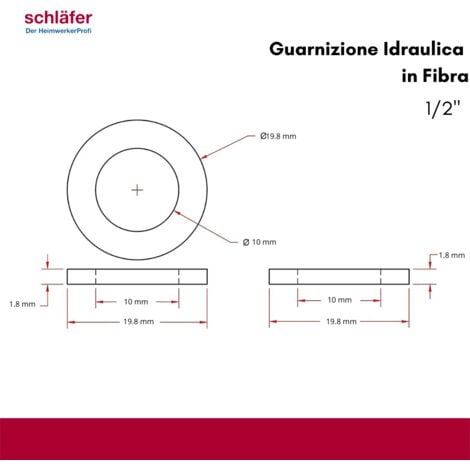 Schläfer 182012 - Guarnizioni idrauliche in Fibra vulcanizzata rossa 1/2 x  1,8 mm- 6PZ