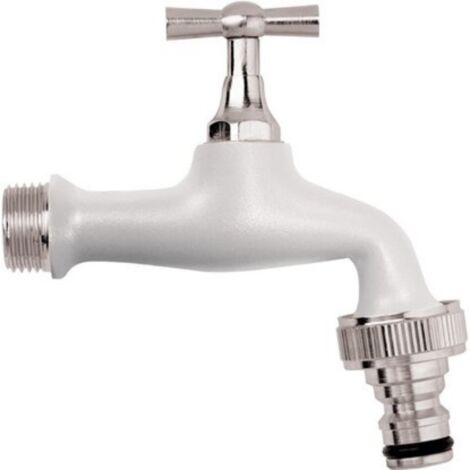 Schläfer 435120 Rubinetto da Giardino Colorato 1/2" x 3/4" in Ottone, con Portagomma Universale a Innesto Rapido, Rubinetto da Esterno per Fontane, Colore Bianco
