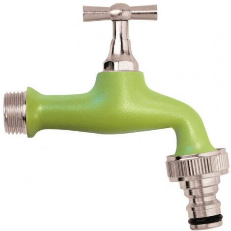 Schläfer 435320  Rubinetto Giardino Colorato 1/2 x 3/4 " Rubinetto Fontana Giardino in Ottone, Rubinetto per Esterno con Portagomma a Innesto Rapido Colore Verde. (1/5)
