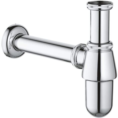 Schläfer 3439600 Sifone Scarico Lavabo Universale a bottiglia con raccordo filettato G 1"1/4 e connessione a muro Diam. 32 mm. Finitura Cromo Resistente, Garantisce un flusso ottimale senza perdite