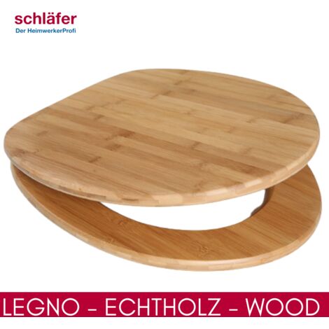 Schläfer 4637154  Sedile Copriwater Universale Bambus, Tavoletta Bamboo in Legno con Cerniere Regolabili in Acciaio, Copri Wc in Vero Bambù Forma Ovale.