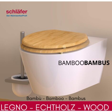 Schläfer 4637154  Sedile Copriwater Universale Bambus, Tavoletta Bamboo in Legno con Cerniere Regolabili in Acciaio, Copri Wc in Vero Bambù Forma Ovale.