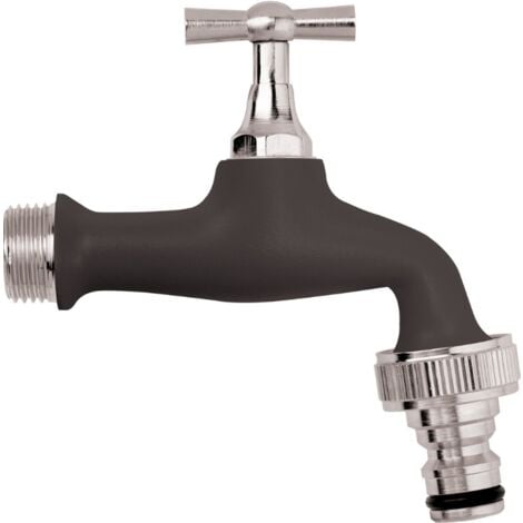 Schläfer 435720 - Rubinetto Giardino Colorato 1/2 x 3/4 Pollice Rubinetto Fontana Giardino in Ottone, Rubinetto per Esterno con Portagomma a Innesto Rapido Colore Nero Opaco.