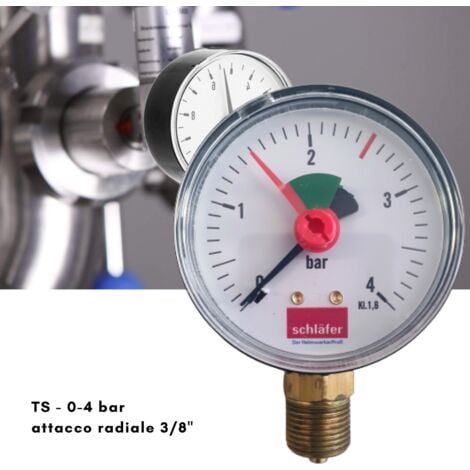 Manometro Idraulico Schläfer 63mm 0-4 Bar - Per Impianti Termici E Idraulici Made In Italy