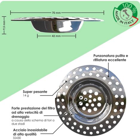 Schläfer 4397011 - 2PZ. Griglia fermarifiuti piletta scarico lavello, filtro  per lavandino cestello acciaio inox per lavello