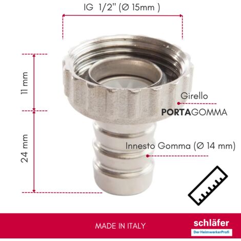 Schläfer 655110 | Raccordo Portagomma G 3/4 (diam26.5 mm) Femmina per Rubinetto Giardino, Connettore rubinetto per Tubo, girello portagomma 3/4 per rubinetto 1/2 in Ottone Cromo