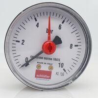 Schläfer 0930167 Manometro Idraulico per Pressione Acqua, Attacco Posteriore Assiale da 1/4" e Scala di Misura 0-10 Bar, Diametro 63mm, Ideale per Impianti Termici Aria e Acqua
