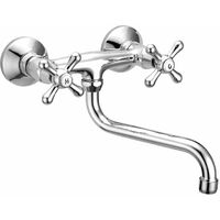 Schläfer 3460110 Rubinetto a Muro per Lavello Cucina, Lavatoio Lavanderia e Lavabo Bagno, con Manopole Stile Antico e Canna Girevole Universale a S 200mm, Finitura Cromata