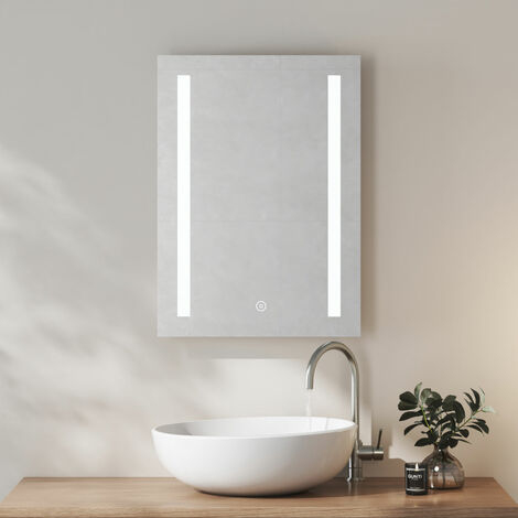 Heilmetz LED Bathroom Mirror with Shaver Socket, Illuminated Vanity Bathroom Mirror with LED Light, 500 × 700 mm Touch Switch & Demister Pad
