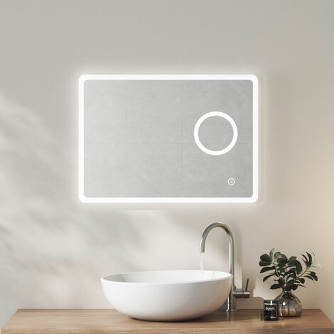 Heilmetz Backlit LED Illuminated Bathroom Mirror, Wall Mounted Smart Mirror 500×700mm with Touch Switch & Demister Pad & 3-Fold Magnification (1/5)