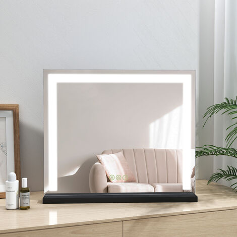 Heilmetz Hollywood Dressing Table Mirror with Light Tabletop Vanity Mirror with Touch, 3 Color Lighting and Dimmable, Tabletop Cosmetic Mirror, Black, 600×520×34mm (1/5)