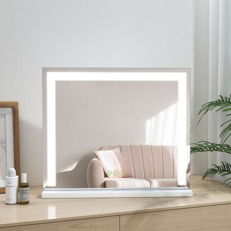 Heilmetz Hollywood Dressing Table Mirror with Light Tabletop Vanity Mirror with Touch, 3 Color Lighting and Dimmable, Tabletop Cosmetic Mirror, White, 600×520×34mm (1/5)