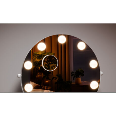 Heilmetz Hollywood Vanity Mirror 9 Bulbs, Dressing Table Mirror with Lights, Round Makeup Mirror with 7x Magnifier Lighting Dimmable, 58x50 cm