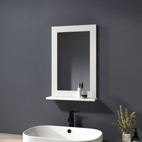 Heilmetz Anthracite Mirror Bathroom Mirror with Shelf Wooden Frame Wall ...