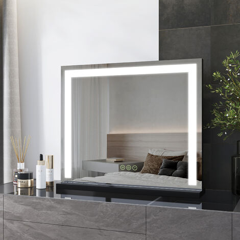 Heilmetz Hollywood Vanity Mirror, Dressing Table Mirror with Lights, Tabletop Vanity Mirror with Touchscreen 3 Color Lighting Modes, Adjust Brightness, 600×520×34mm, Black