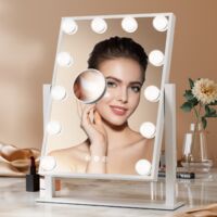 Heilmetz Hollywood Vanity Mirror 12 Bulbs, Dressing Table Mirror with Lights, Makeup Mirror with 7x Magnifier Lighting Dimmable, 47.5x36.5 cm