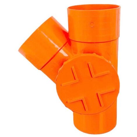 Derivazione 45° con tappo per ispezione in pvc : Diametro - 80 (con tappo Ø63), Modello - Sinistra