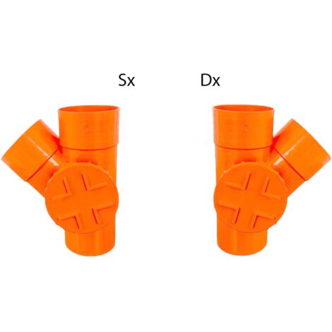 Derivazione 45° con tappo per ispezione in pvc : Diametro - 125/100 (con tappo Ø100), Modello - Sinistra