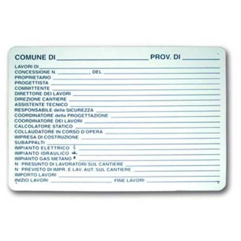 Cartello direzione lavori - monocolore : Dimensione - 100X70  bianco